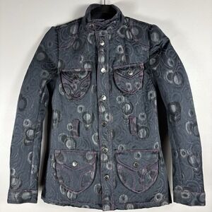Custo Barcelona 36 Gray Purple Quilted Geometric Y2K Utility Full Zip Jacket